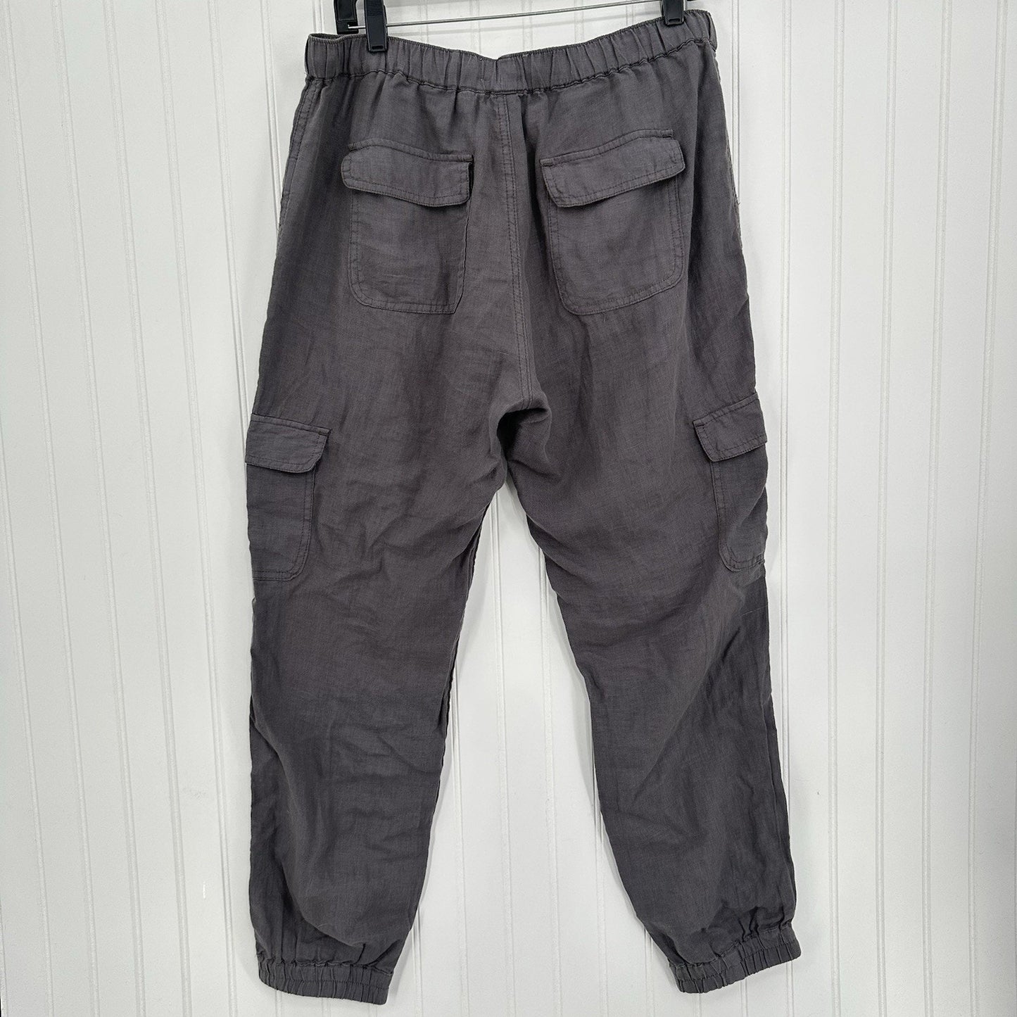 Nicole Miller Pants Womens Large Linen Cargo Jogger Gray Pull On Coastal Beach