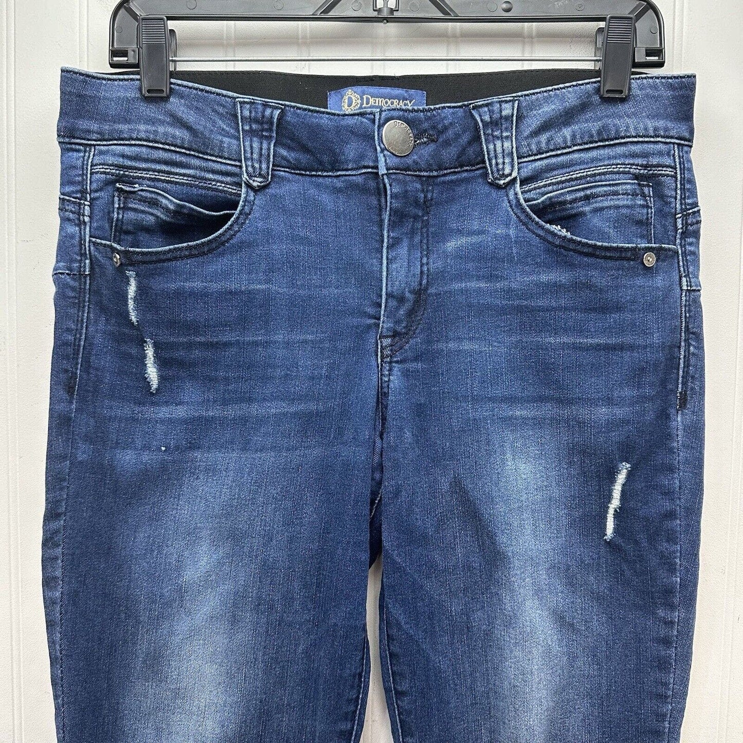Democracy Jeans 8 Skinny Ab Solution Blue Stretch Denim Distressed Tummy Control