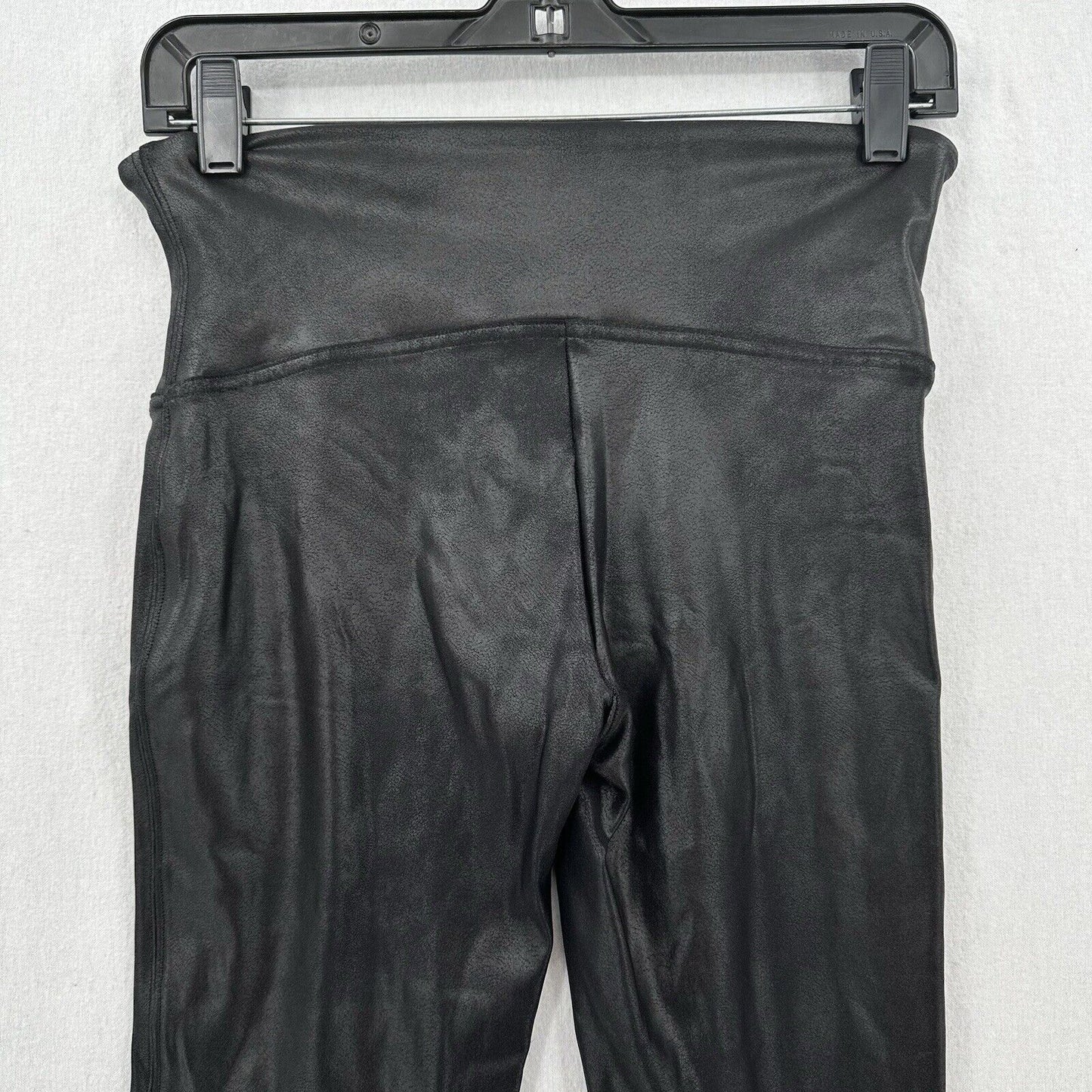 Spanx Leggings Womens Large Petite Faux Leather Black Pull On Pants Slimming EUC