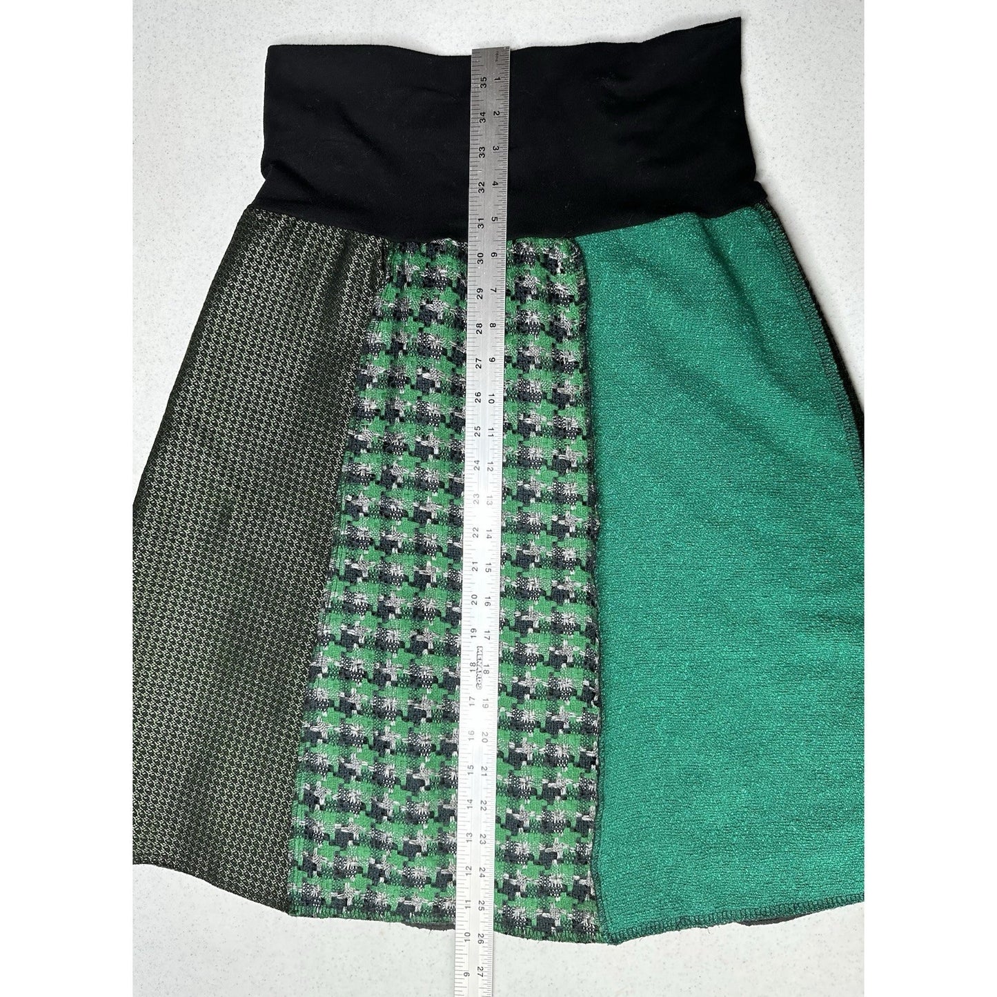Green 3 Skirt Women Medium Upcycled Vintage Fabric Patchwork Academia Preppy USA