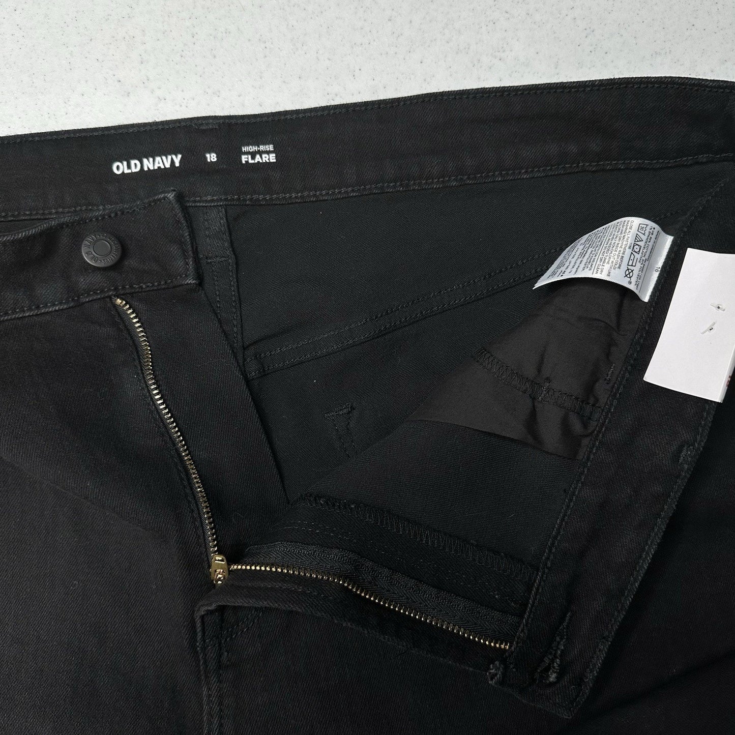Old Navy Jeans Women 18 High Rise Flare Stretch Black Denim Western Festival NEW