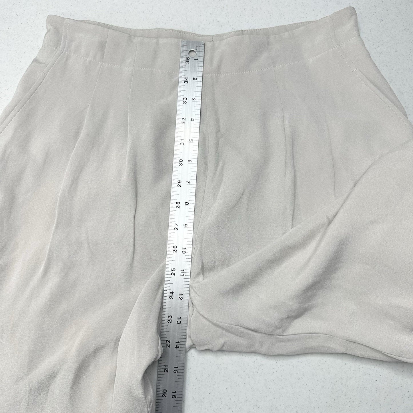 Lafayette 148 Pants Women 12 Petite Silk Wide Leg Light Gray Lined Coastal *Flaw