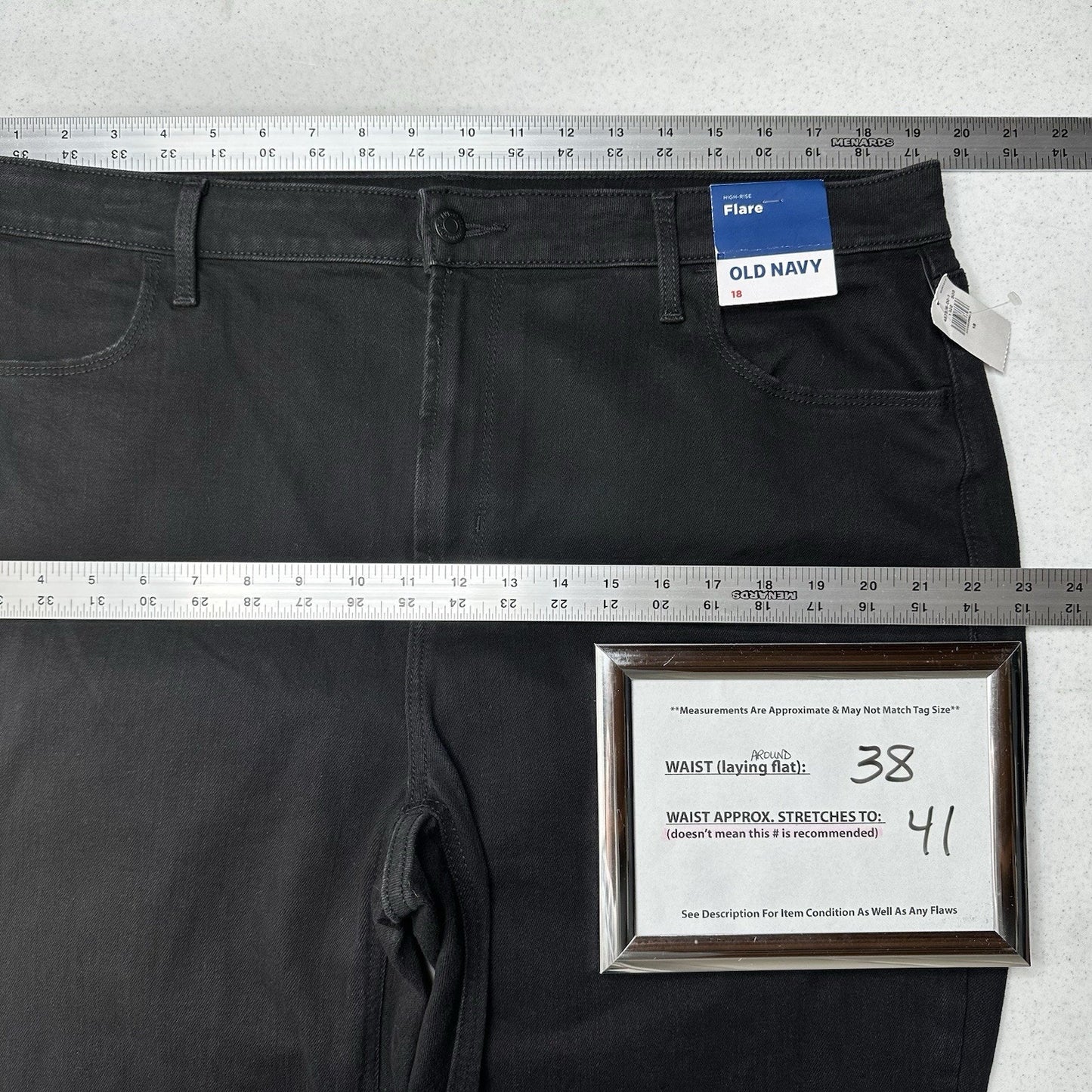 Old Navy Jeans Women 18 High Rise Flare Stretch Black Denim Western Festival NEW