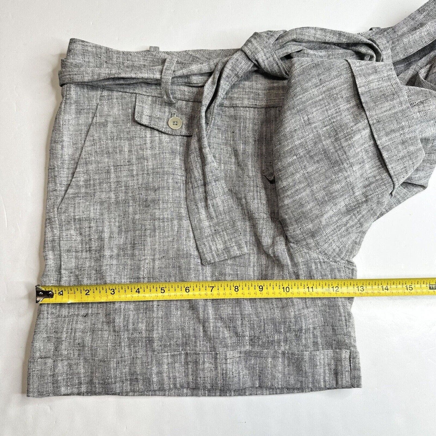 Talbots Shorts Womens 14 Petite Gray Linen/Cotton Cuffed Neutral W/Belt NEW