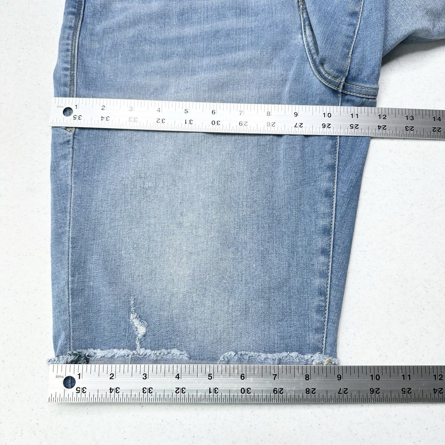 Lularoe Shorts 32 US 14 Skinny Bermuda Cuffed Blue Denim Tummy Panel *Spot
