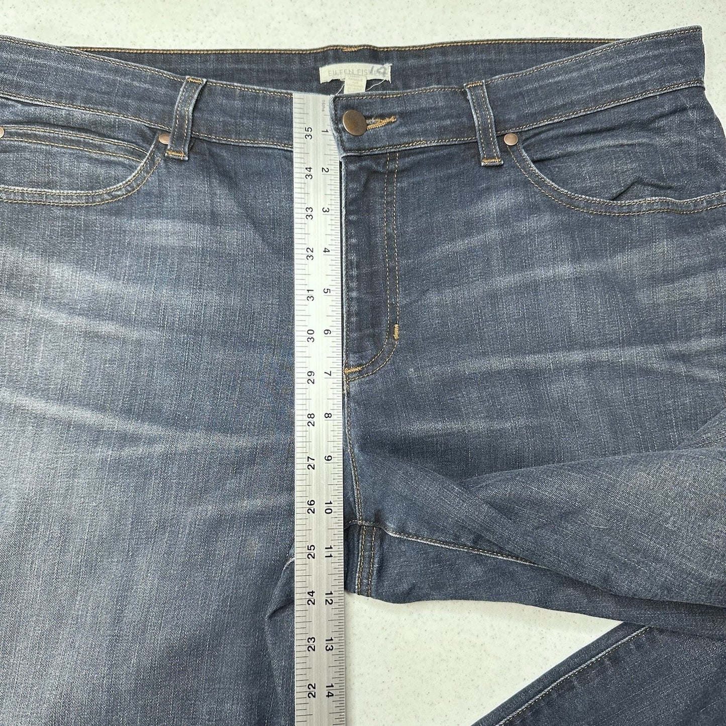 Eileen Fisher Jeans Womens 14 Boyfriend Relaxed Blue Denim Dark Organic Cotton