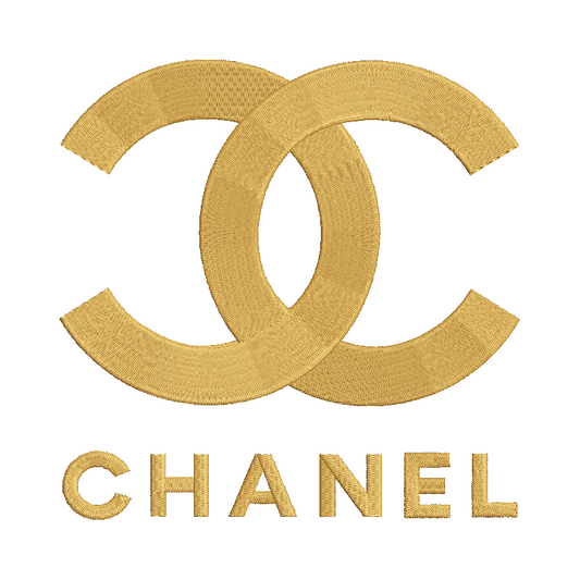 Gold Chanel logo on a white background