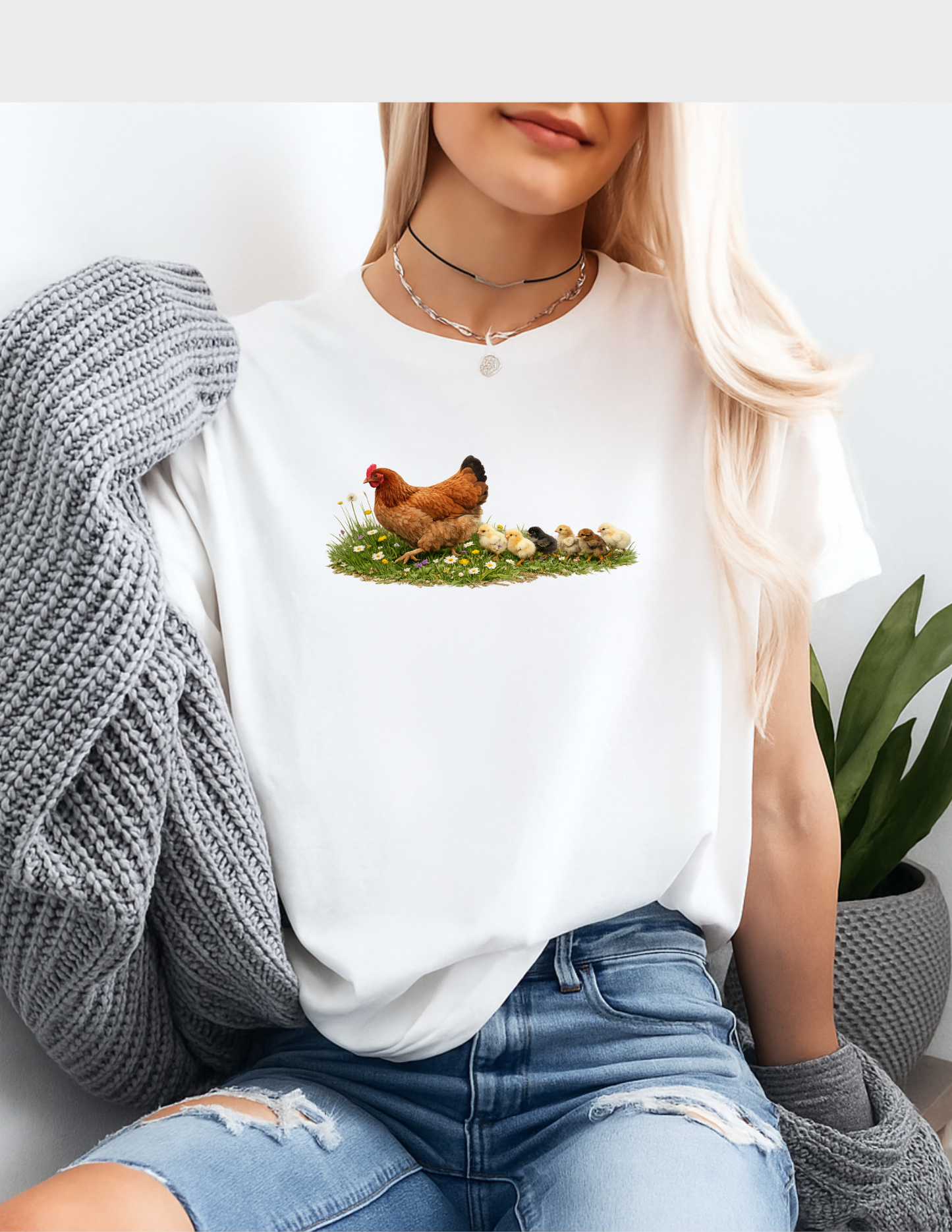 Chicken Graphic Tee T-shirt or Sweatshirt ADULT Unisex Hoodie / Crewneck Hen With Baby Chicks Following Farm Animal Lover Gift
