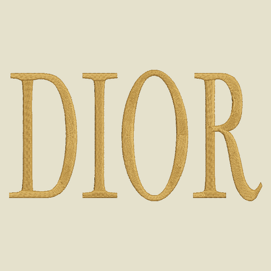 beige background with embroidered gold dior logo on it