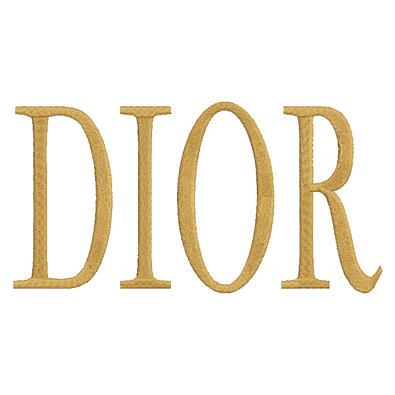 white background with embroidered gold dior logo on it