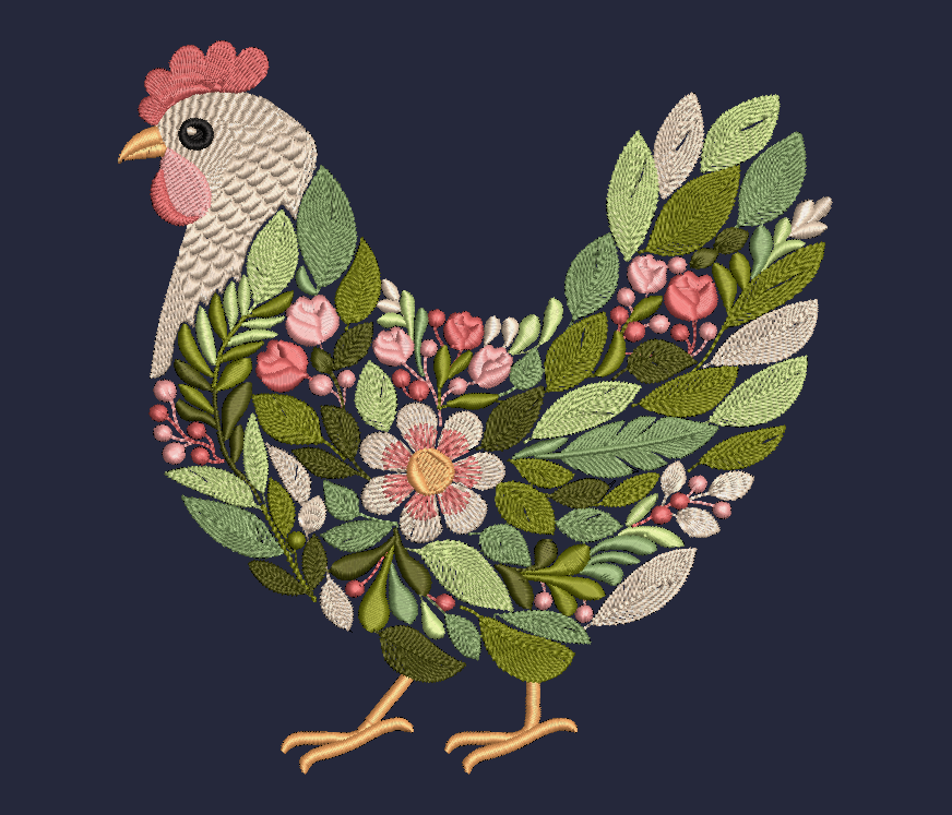 Chicken Embroidered ADULT Hoodie / Crewneck Sweatshirt Unisex Floral Hen Farm Animal