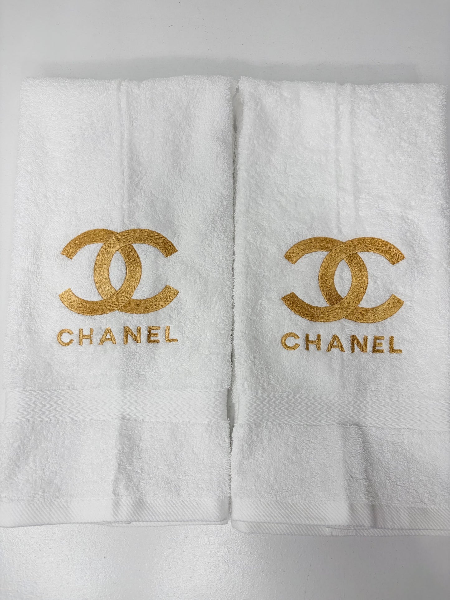 Chanel Style Towels Embroidered Hand Towel Set White Black Gold Bathroom Decor