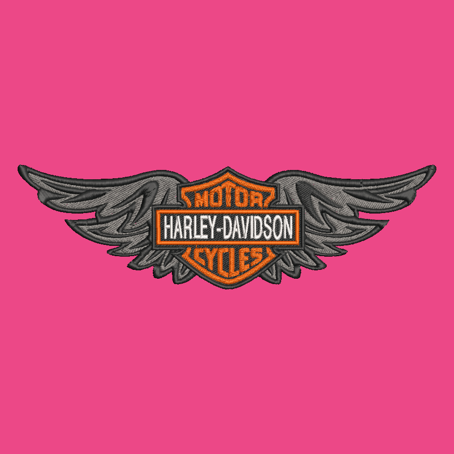 Harley-Davidson logo with wings on a pink background