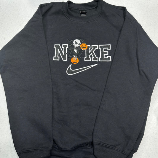 Nike Jack Skellington Halloween Embroidered YOUTH Hoodie / Crewneck Sweatshirt Kids Boy Girl Unisex Pumpkins Nightmare Before Christmas