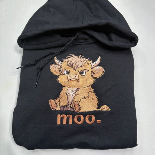 Grumpy Highland Cow Embroidered ADULT Hoodie / Crewneck Sweatshirt Unisex Farm Animal