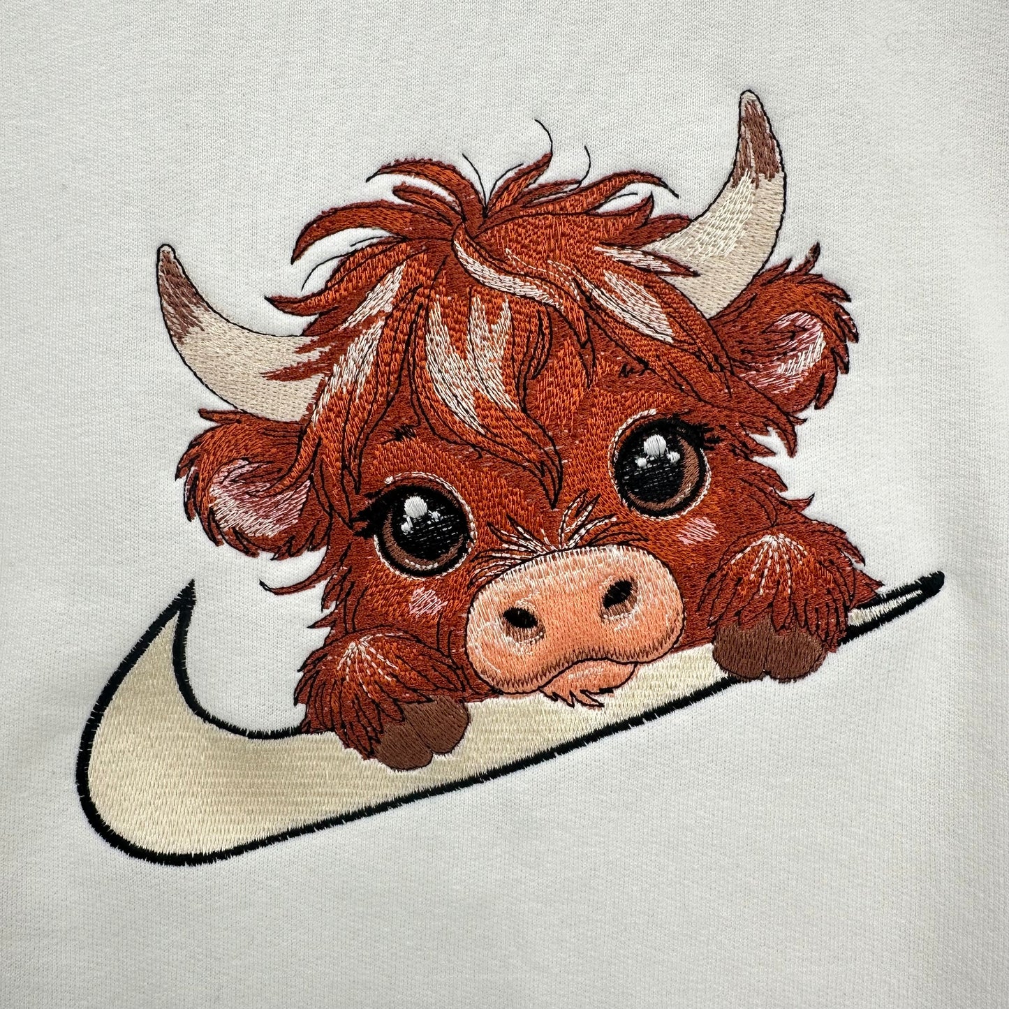Nike Highland Cow Swoosh Embroidered ADULT Hoodie / Crewneck Sweatshirt Unisex Farm Animal