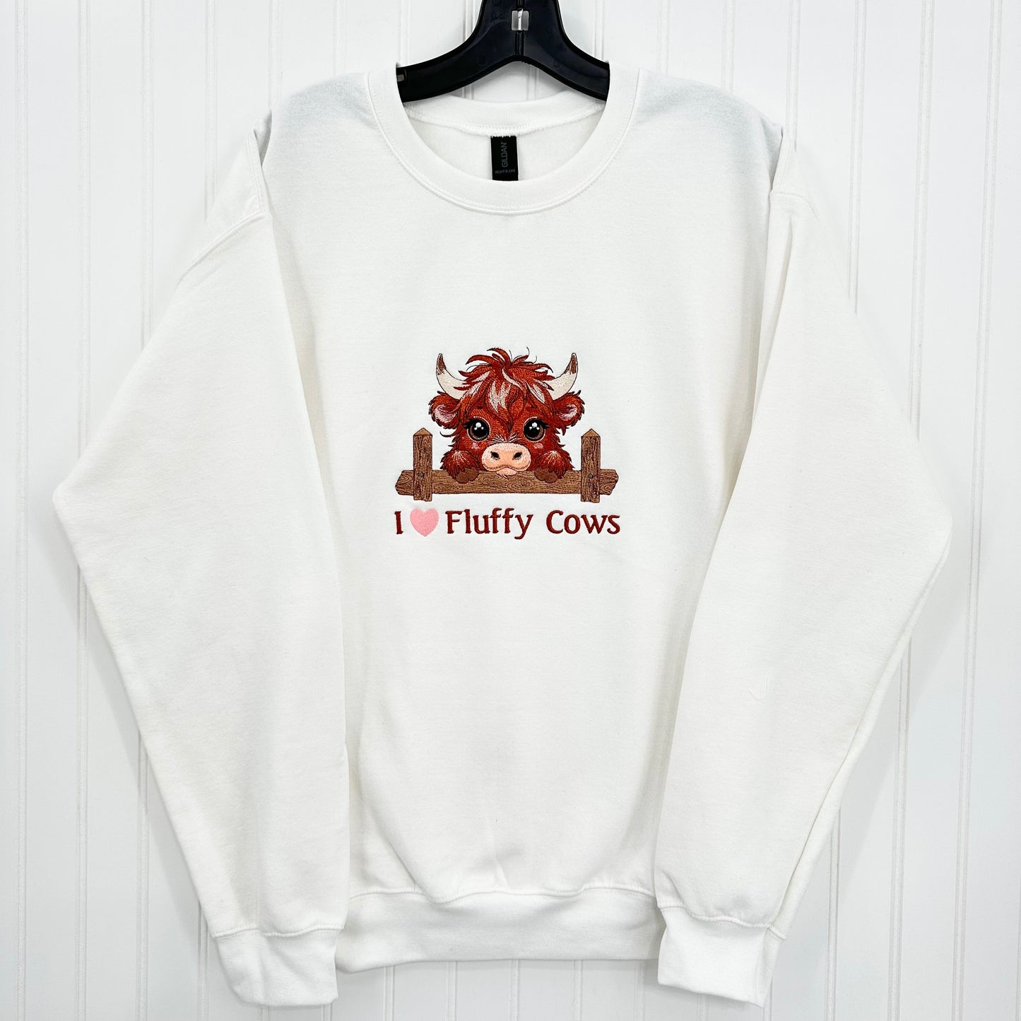 Highland Cow Sweatshirt I Love Fluffy Cows Embroidered Adult Unisex Crewneck