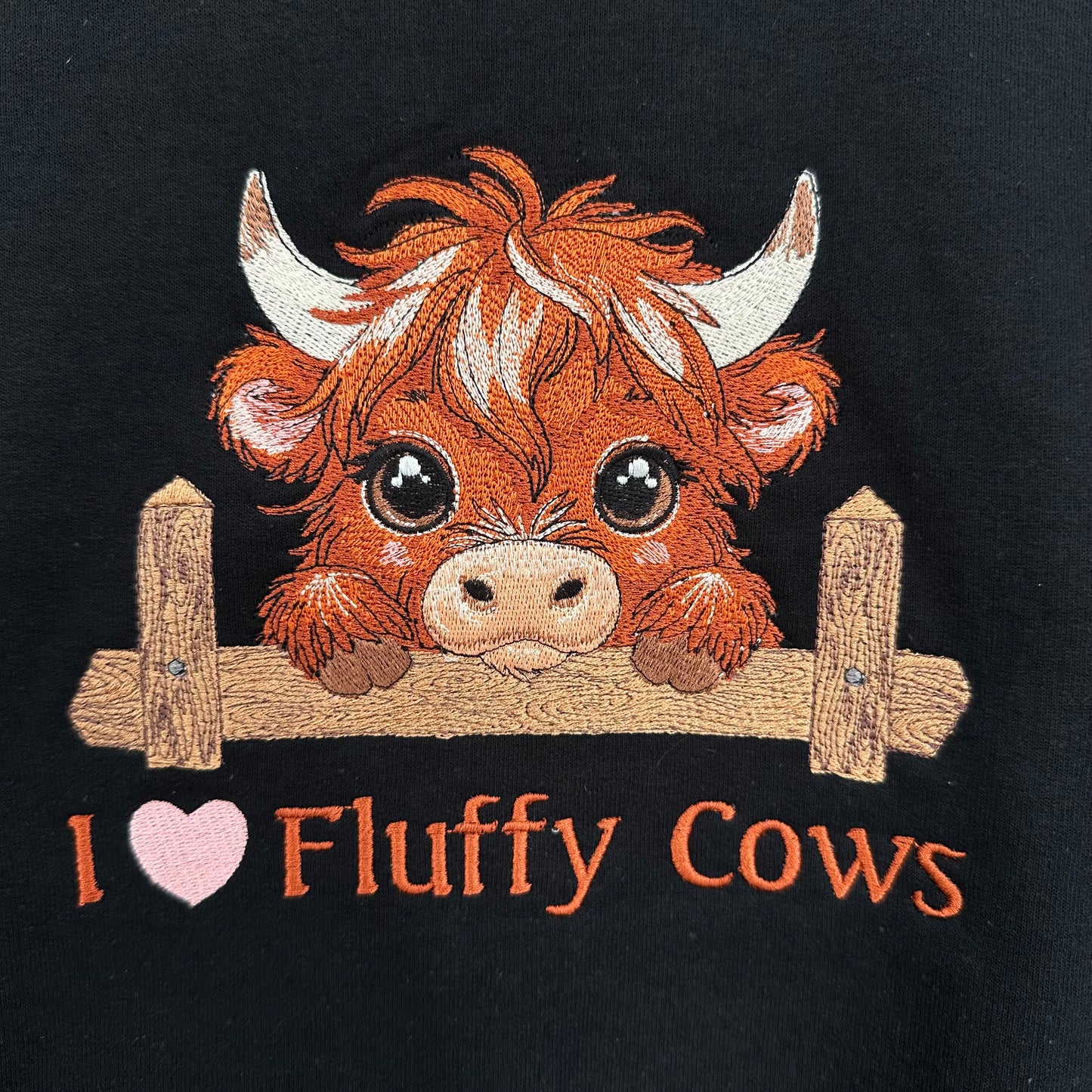 Highland Cow I Love Fluffy Cows Embroidered YOUTH Crewneck Sweatshirt