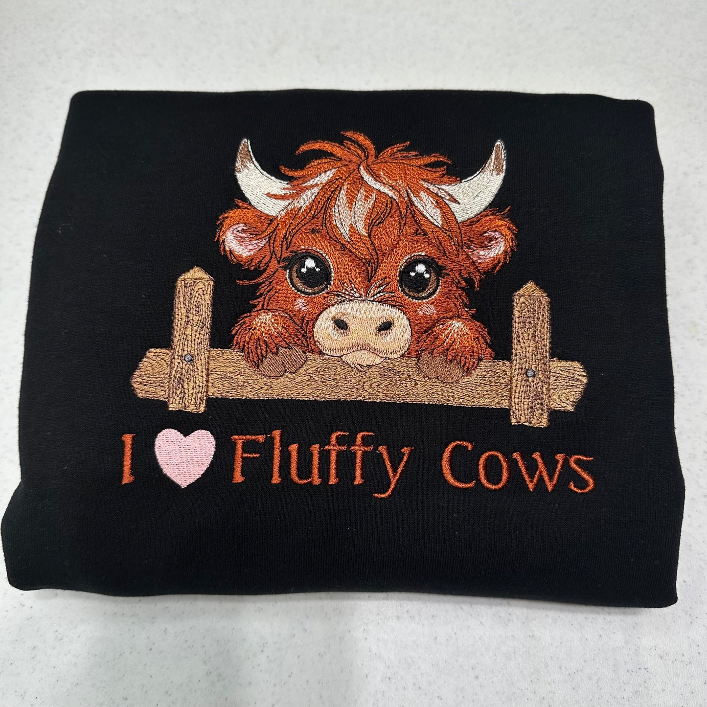 Highland Cow Embroidered Sweatshirt ADULT Hoodie / Crewneck Unisex I Love Fluffy Cows Farm Animal Lover Gift