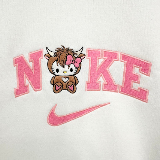 Nike Hello Kitty Highland Cow Embroidered YOUTH Hoodie / Crewneck Sweatshirt Kids Boy Girl Unisex
