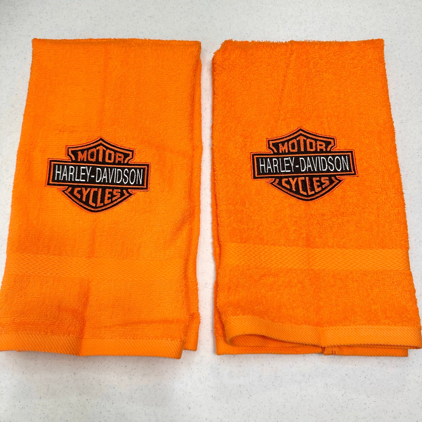 Harley Davidson Towels Embroidered Hand Towel Set Black Orange Bathroom Home Biker Decor