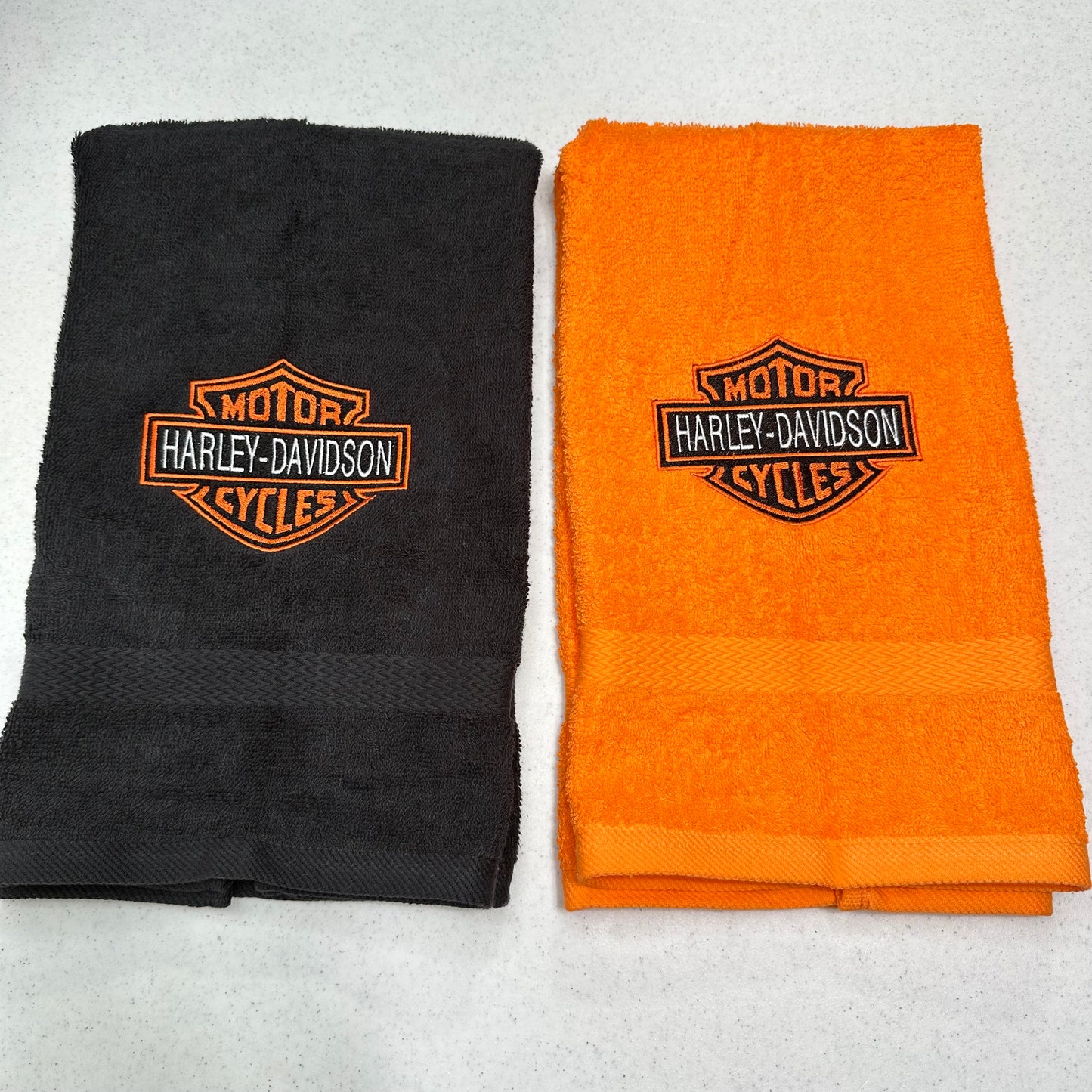 Harley Davidson Towels Embroidered Hand Towel Set Black Orange Bathroom Home Biker Decor