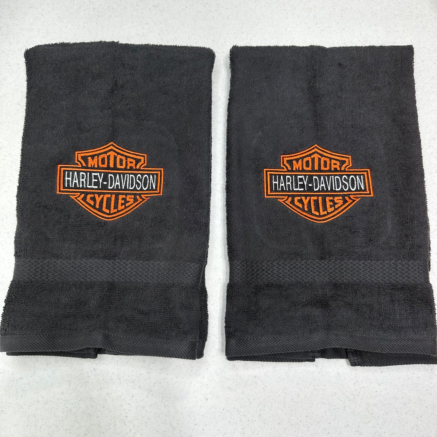 Harley Davidson Towels Embroidered Hand Towel Set Black Orange Bathroom Home Biker Decor
