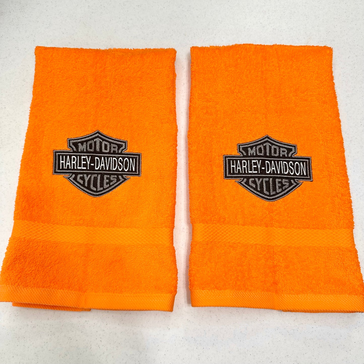 Harley Davidson Towels Embroidered Hand Towel Set Black Orange Bathroom Home Biker Decor