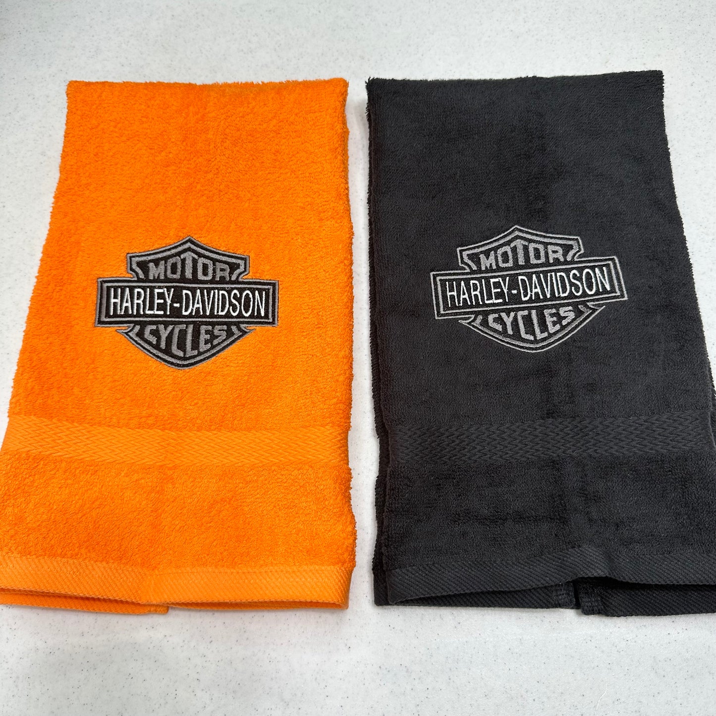 Harley Davidson Towels Embroidered Hand Towel Set Black Orange Bathroom Home Biker Decor