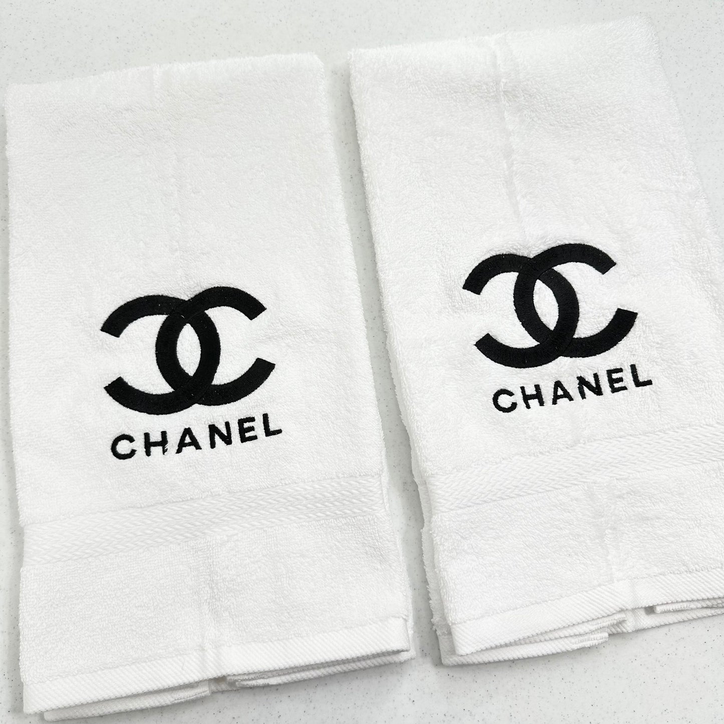 Chanel Style Towels Embroidered Hand Towel Set White Black Bathroom Decor
