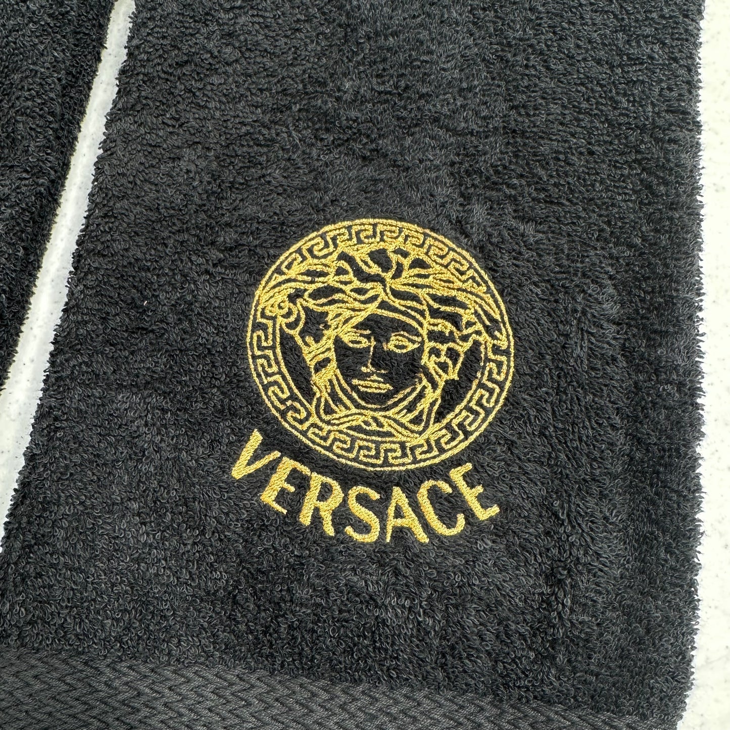 Versace Style Towels Embroidered Hand Towel Set Black Gold Bathroom Decor