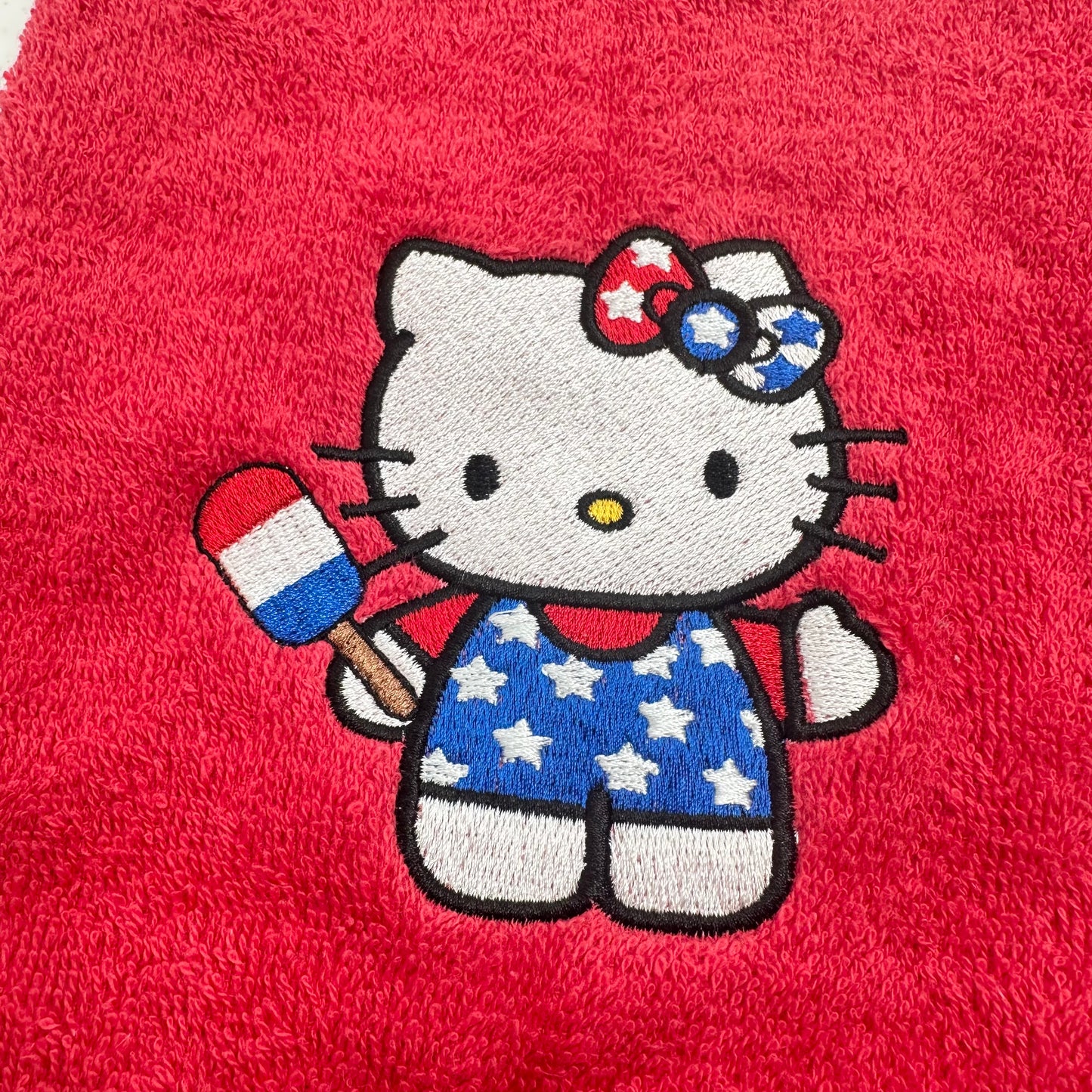 Hello Kitty Towels Embroidered July 4th Hand Towel Set Cute Girly Bathroom Holiday Decor Stars Stripes