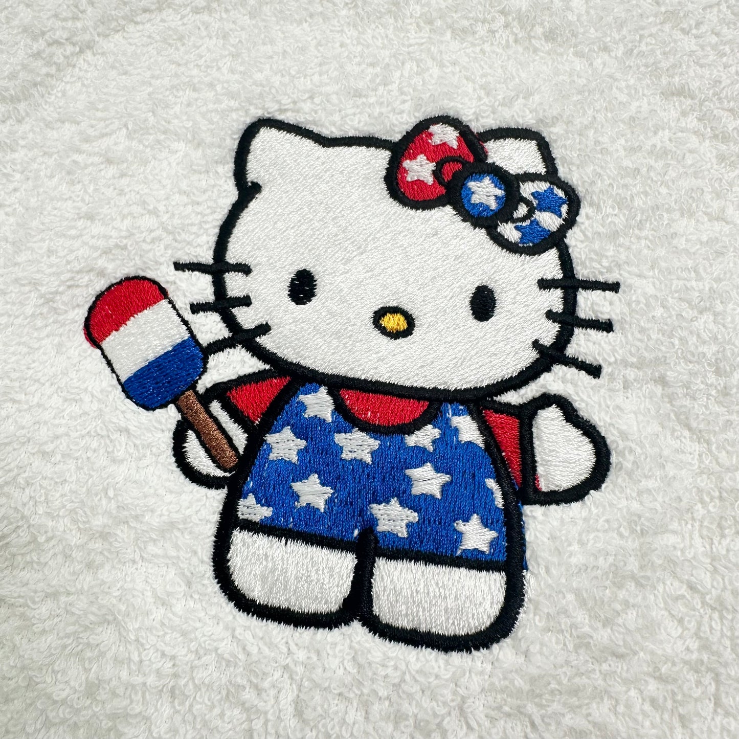 Hello Kitty Towels Embroidered July 4th Hand Towel Set Cute Girly Bathroom Holiday Decor Stars Stripes