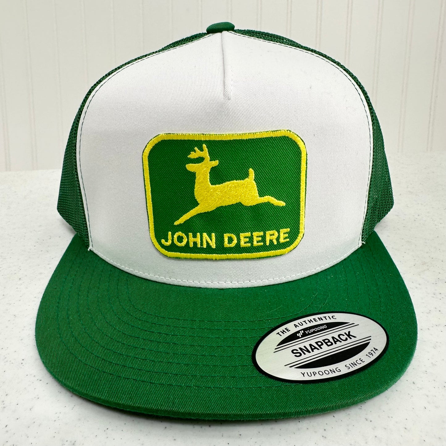 YP Classics John Deere Trucker Hat Embroidered Patch Green White Unisex