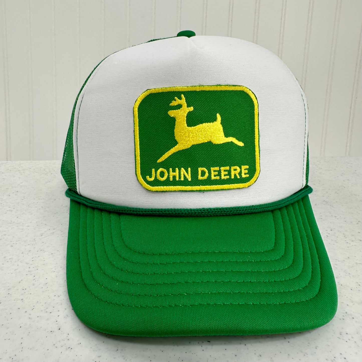 John Deere Rope Trucker Hat Embroidered Patch Green White Snapback Unisex Farm Tractor