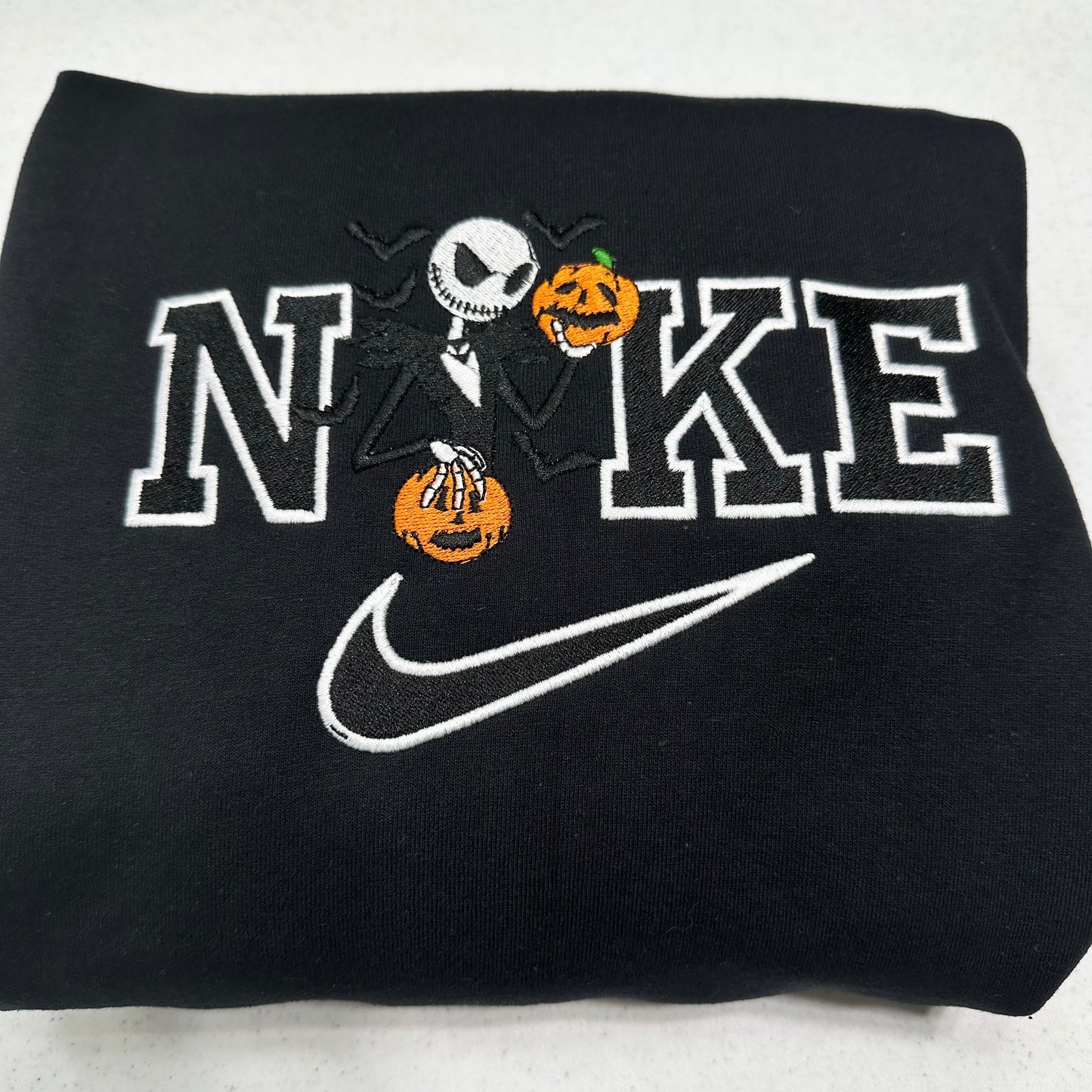 Nike Jack Skellington Halloween Embroidered ADULT Hoodie / Crewneck Sweatshirt Unisex Pumpkins Nightmare Before Christmas