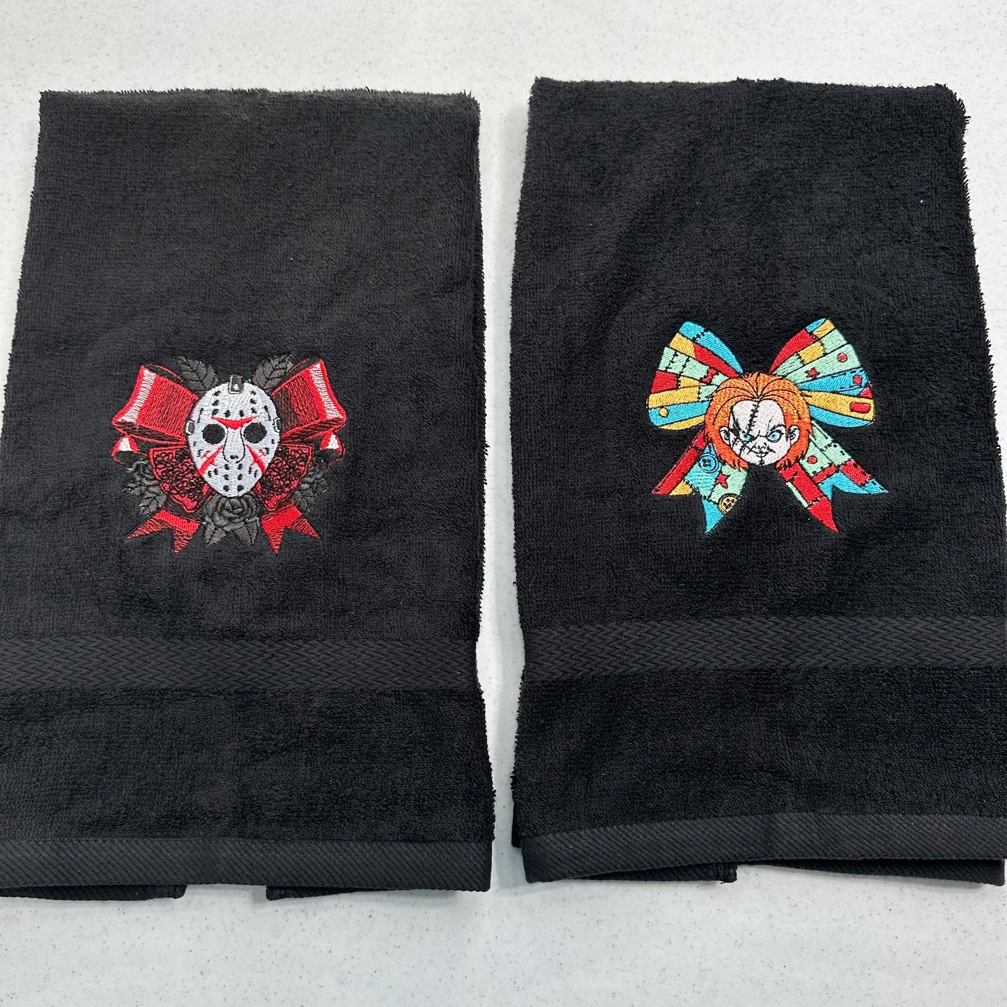 Halloween Hand Towel Set Embroidered Horror Movie Freddy Jason Scream Ghostface Pennywise Chucky Beetlejuice