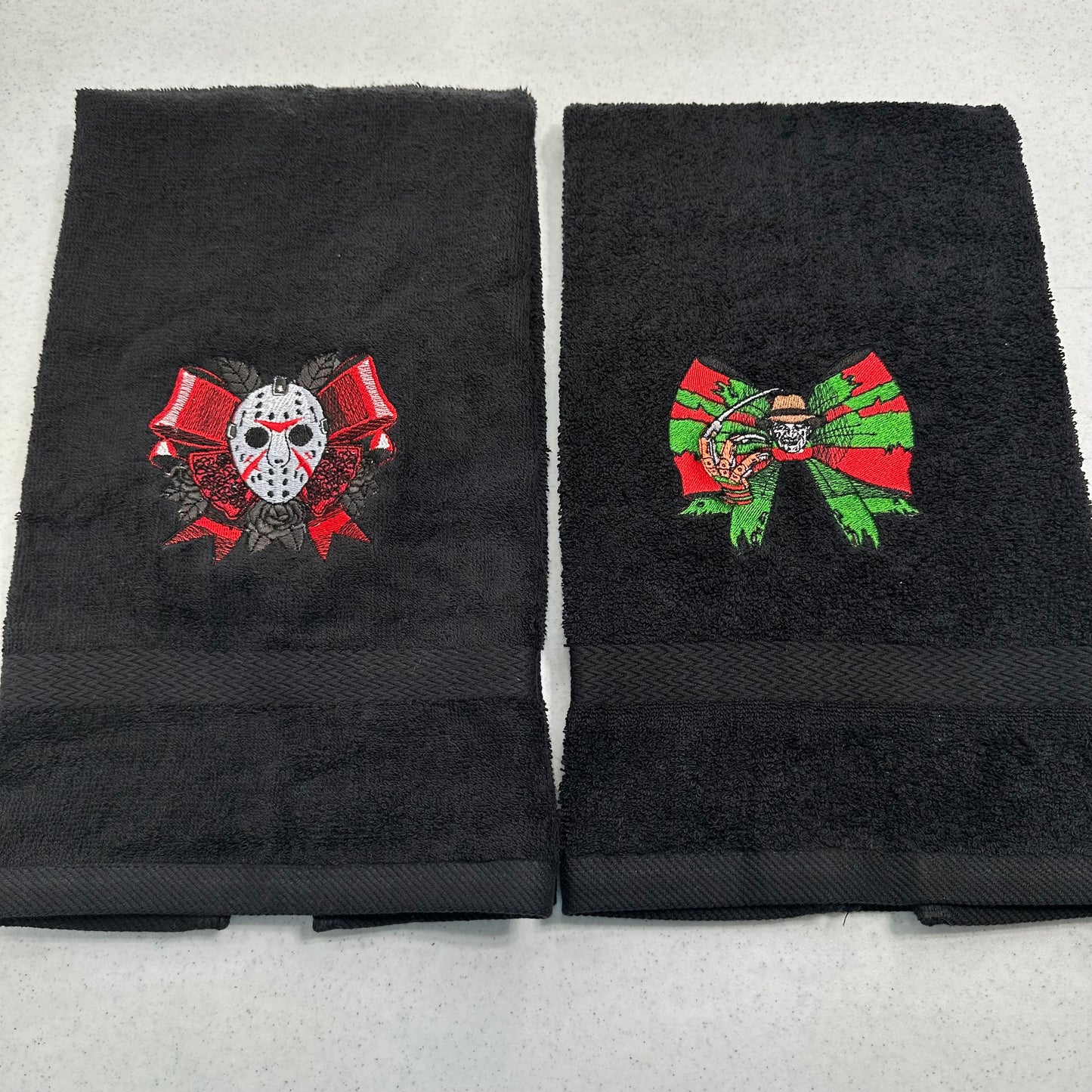 Halloween Hand Towel Set Embroidered Horror Movie Freddy Jason Scream Ghostface Pennywise Chucky Beetlejuice