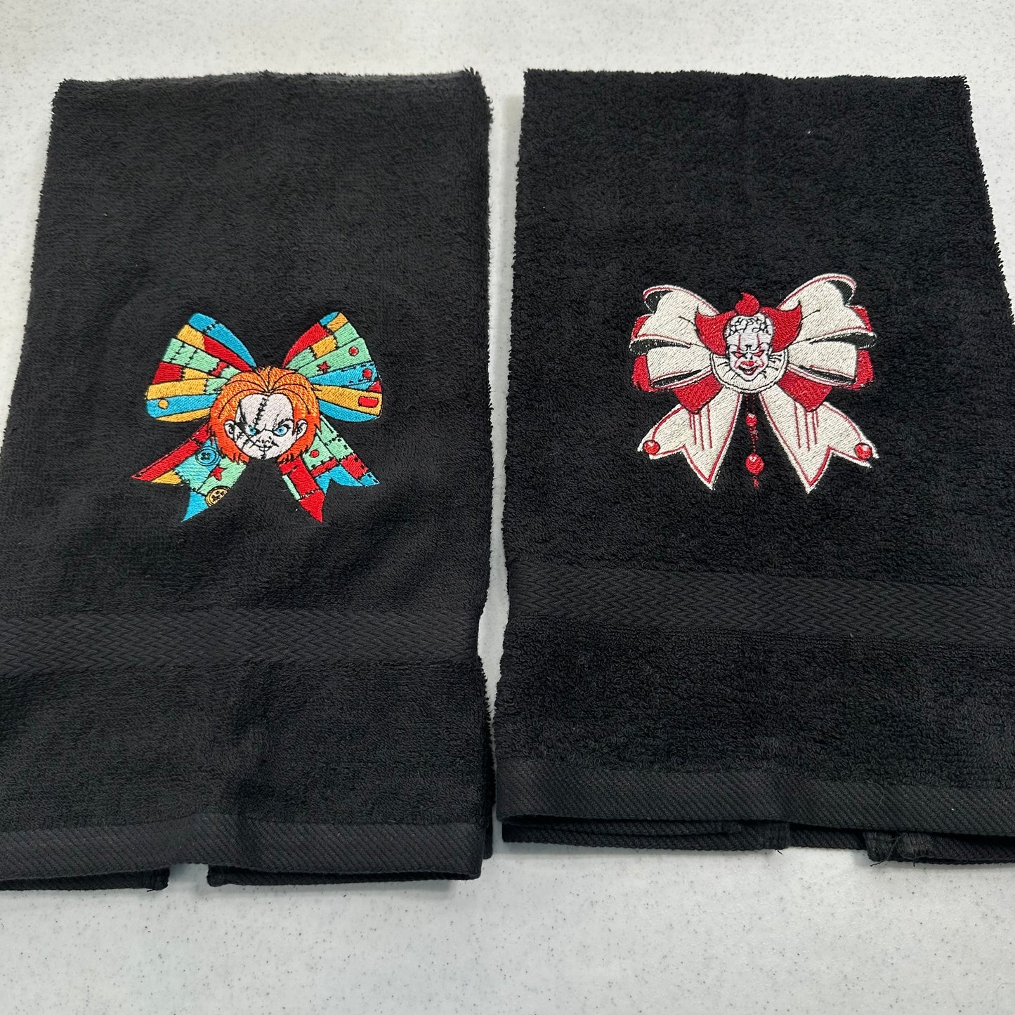 Halloween Hand Towel Set Embroidered Horror Movie Freddy Jason Scream Ghostface Pennywise Chucky Beetlejuice