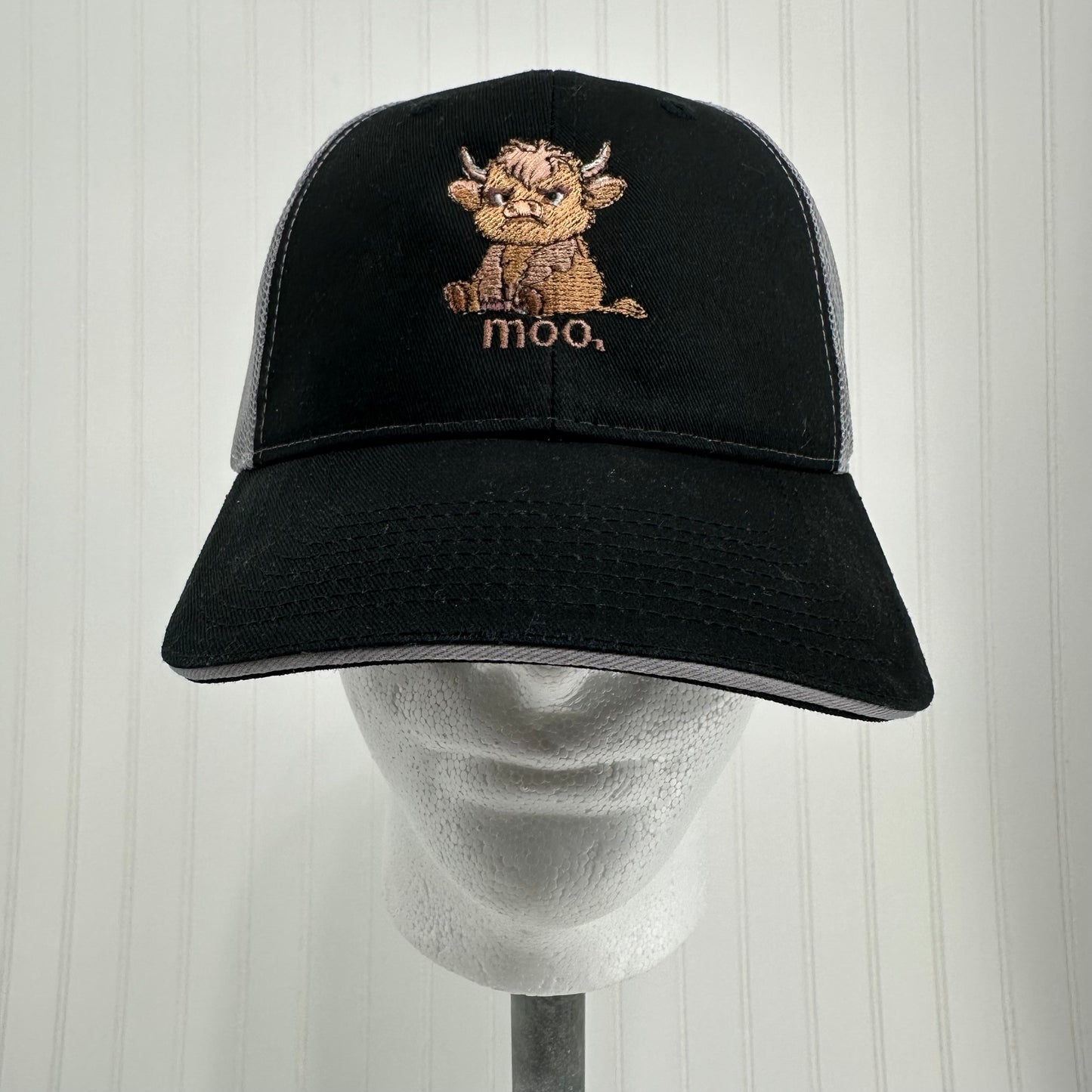 Grumpy Highland Cow Embroidered Mesh Trucker Hat