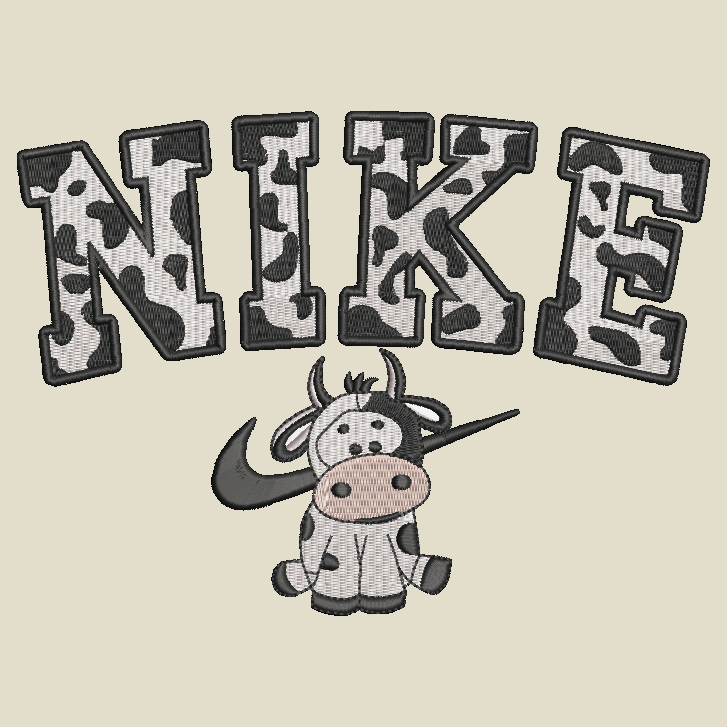 Nike Cow Embroidered ADULT Hoodie / Crewneck Sweatshirt Unisex Black Spotted Farm Animal