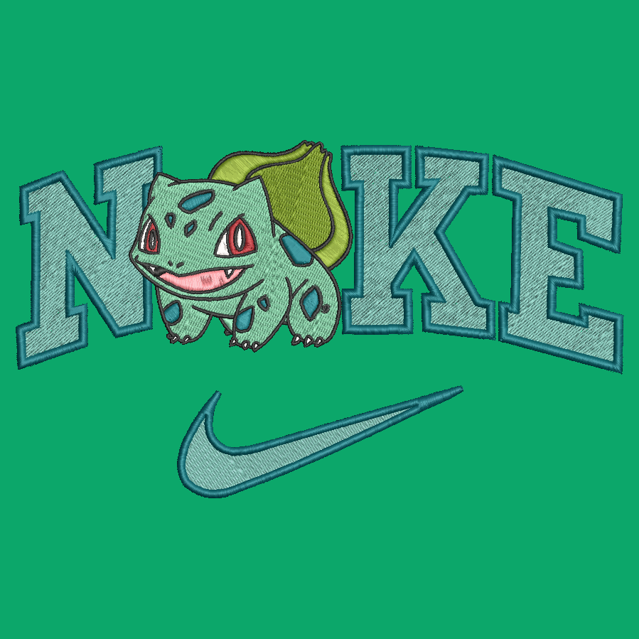 pokemon bulbasaur with nike logo on a green background