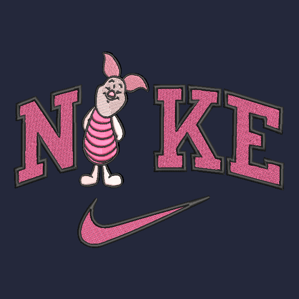 navy background with piglet winnie the pooh character in the middle of nike logo