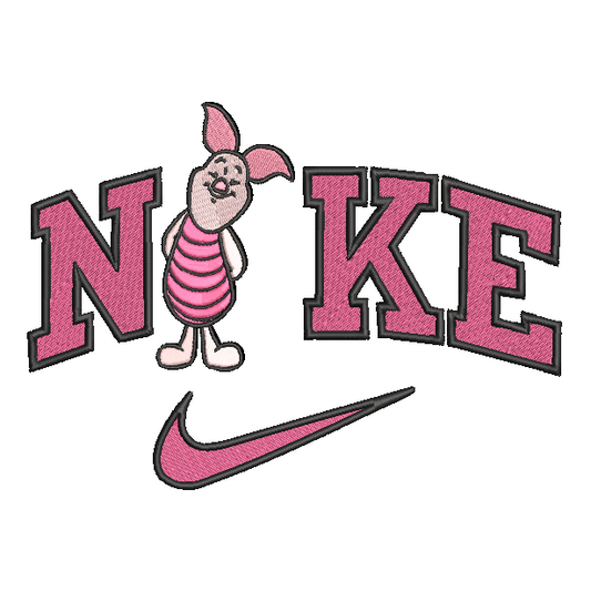 white background with piglet winnie the pooh character in the middle of nike logo