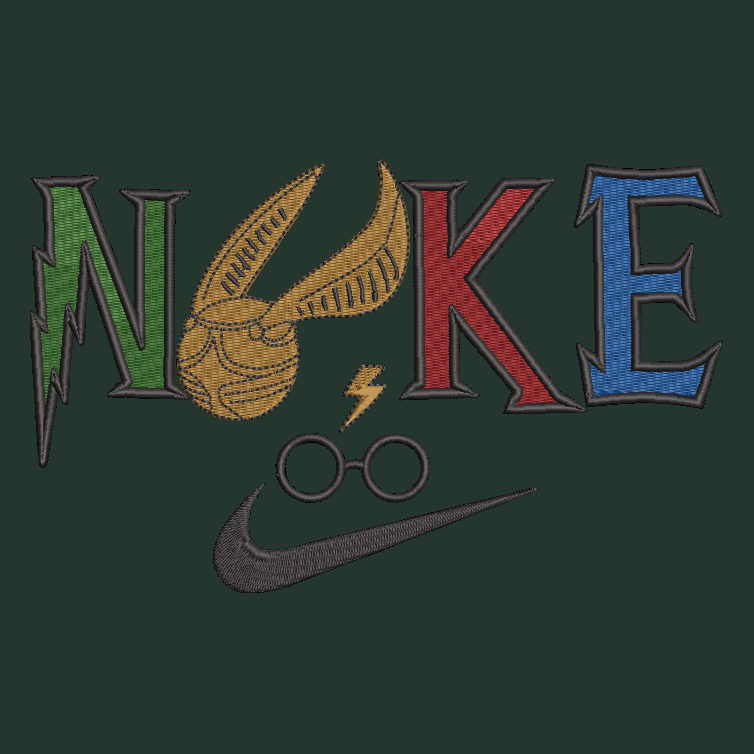 embroidered design of harry potter theme on a green background
