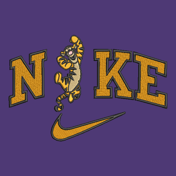 purple background with embroidered tigger in the middle of the nike logo