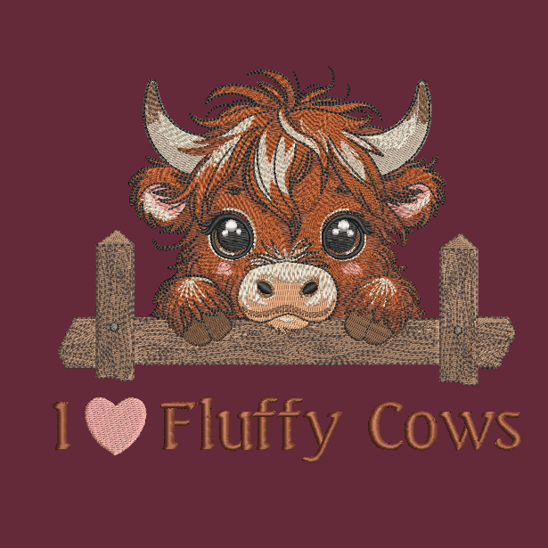 Highland Cow Sweatshirt I Love Fluffy Cows Embroidered Adult Unisex Crewneck