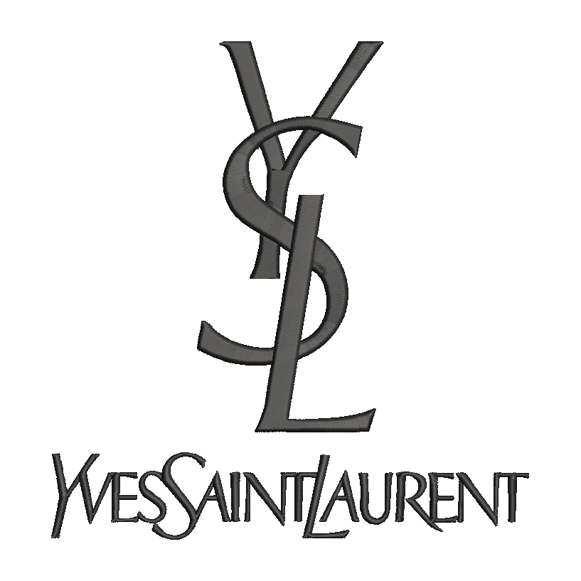 embroidered yves saint laurent logo on a white background