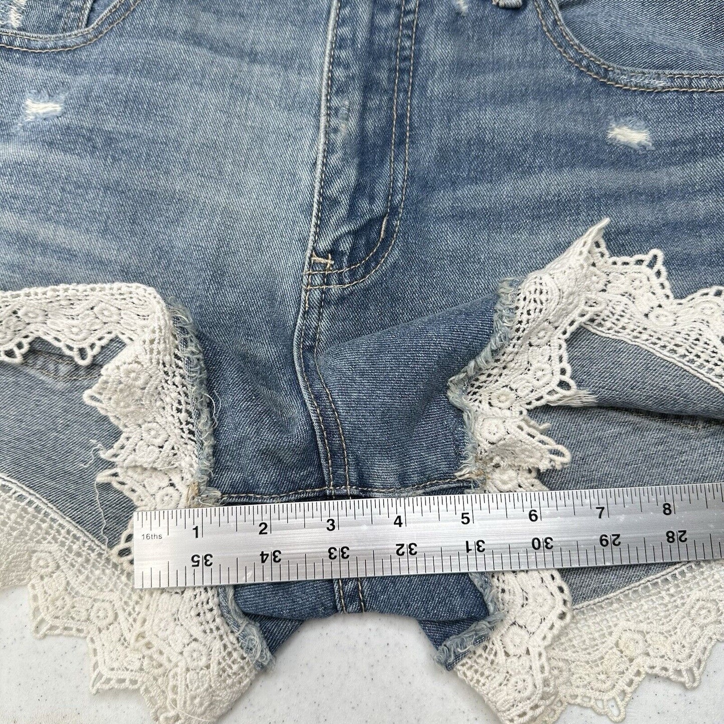 Free People Shorts Womens 29 Crochet High Rise Blue Jean Denim Anthropologie