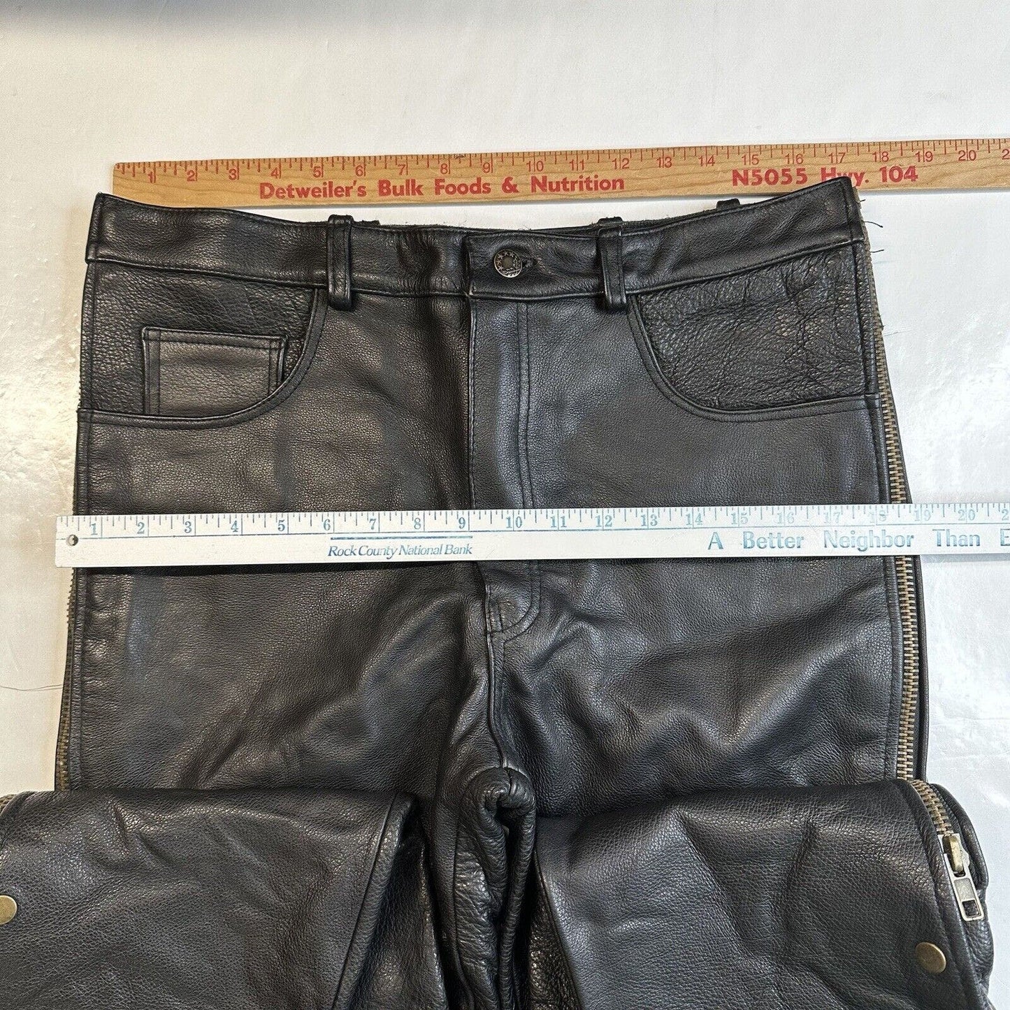 USA Bikers Over Pants Men 36x29 Black Genuine Leather Motorcycle Zipper *Smaller